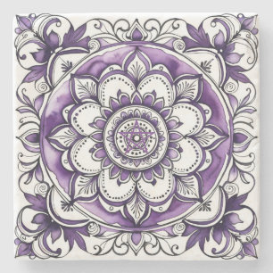 Posavasos De Piedra Crea Tu Propia Flor de Mandala de Talavera Púrpura