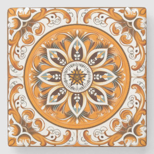 Posavasos De Piedra Crea Tu Propia Flor de Mandala Naranja Pintada Fal