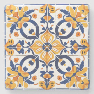 Posavasos De Piedra Crea Tu Propia Flor Ornamental Amarilla y Azul