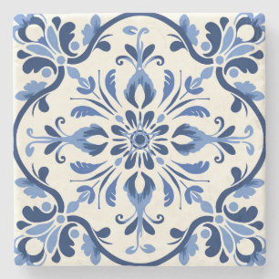 Posavasos De Piedra Crea Tu Propia Flor Talavera Azul Polvo