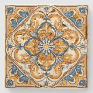 Posavasos De Piedra Crea Tu Propia Flora Ornamental Vintage Azul Dorad