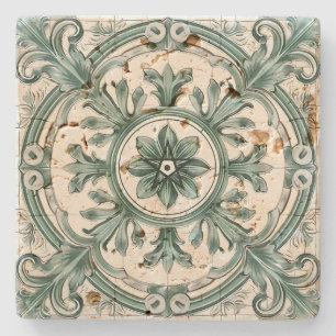 Posavasos De Piedra Crea tu propia flora vintage festiva de color verd