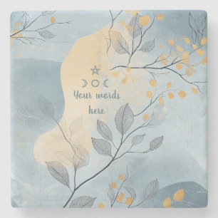 Posavasos De Piedra Crea Tu Propia Floral Azul Dorada Minimalista