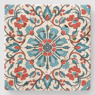 Posavasos De Piedra Crea Tu Propia Floral Escarlata Teal Mediterránea