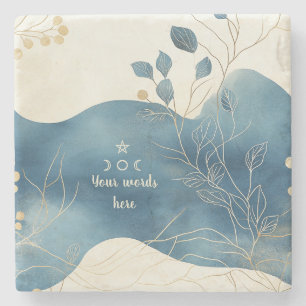 Posavasos De Piedra Crea Tu Propia Floral Minimalista Dorada Azul Ondu