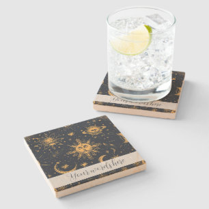 Posavasos De Piedra Crea tu propia luna y estrellas celestes de oro az