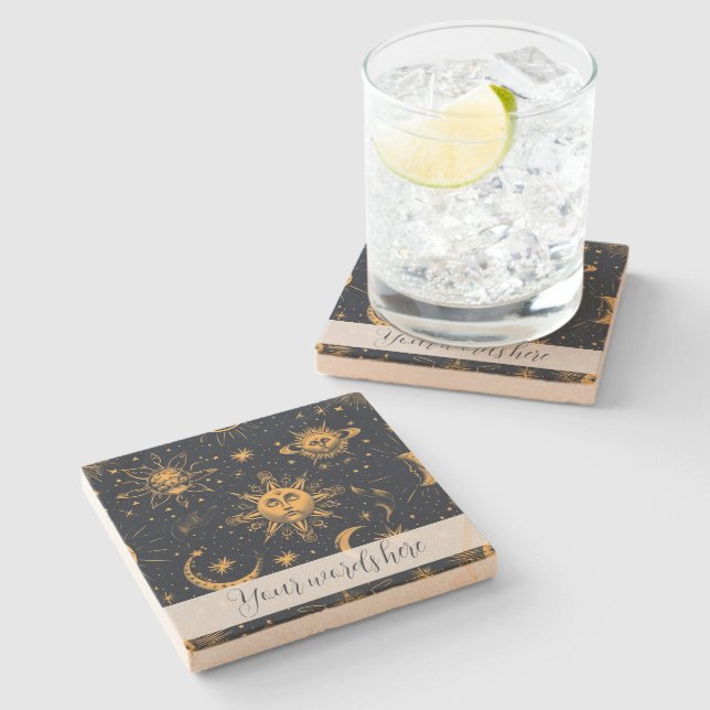 Posavasos De Piedra Crea tu propia luna y estrellas celestes de oro az (Lateral)