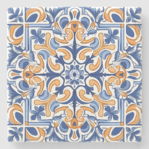 Posavasos De Piedra Crea tu propia pintura floral naranja azul falso