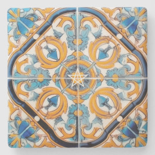 Posavasos De Piedra Crea Tu Propia Talavera Azul Dorada Amarilla Falsa