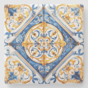 Posavasos De Piedra Crea Tu Propia Talavera Azul Dorada Falsa