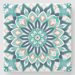 Posavasos De Piedra Crea tu propia Talavera Falsa Azul Teal Dorado