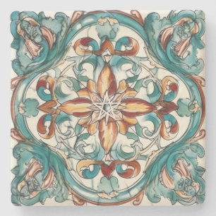 Posavasos De Piedra Crea Tu Propia Talavera Falsa Roja Amarilla y Teal
