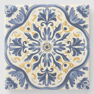 Posavasos De Piedra Crea Tu Propia Talavera Floral Azul Amarillo