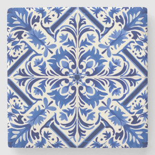 Posavasos De Piedra Crea Tu Propia Talavera Floral Azul Brillante
