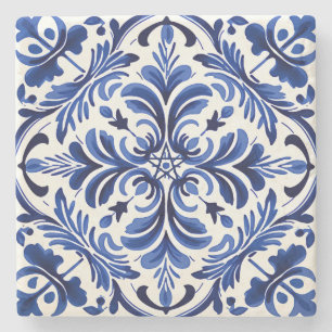 Posavasos De Piedra Crea Tu Propia Talavera Floral Azul Medianoche
