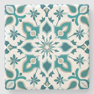 Posavasos De Piedra Crea Tu Propia Talavera Floral Azul Verde Falso