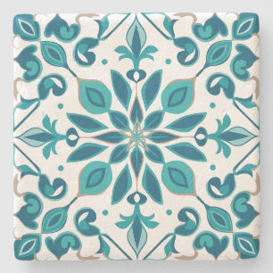 Posavasos De Piedra Crea Tu Propia Talavera Floral Dorada Azul Turques