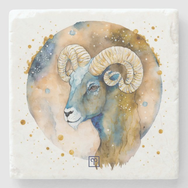 Posavasos De Piedra Crea tu propio Aries acuarela (Anverso)