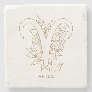 Posavasos De Piedra Crea tu propio Aries elegante en oro y blanco