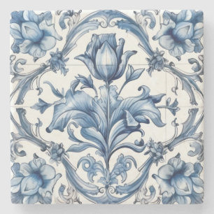 Posavasos De Piedra Crea Tu Propio Azulejo de Flor de Chinoiserie Azul