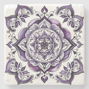 Posavasos De Piedra Crea tu propio azulejo púrpura de estilo mediterrá