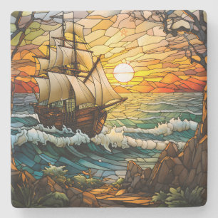 Posavasos De Piedra Crea tu propio barco alto de puesta de sol de vidr