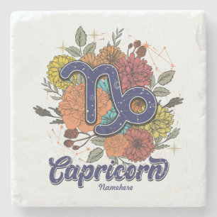 Posavasos De Piedra Crea tu propio Capricornio floral estrellado