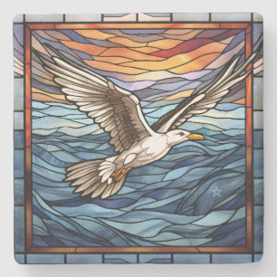 Posavasos De Piedra Crea Tu Propio Cielo de Vidrio Pintado con Gaviota