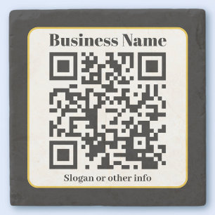 Posavasos De Piedra Crea tu propio código QR Borde dorado blanco y n