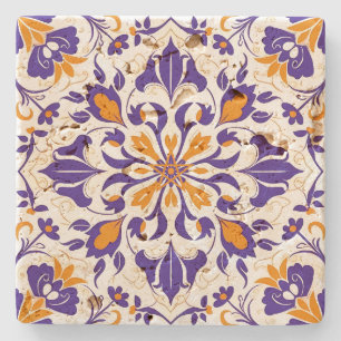 Posavasos De Piedra Crea Tu Propio Estilo Floral Violeta Dorado Vintag
