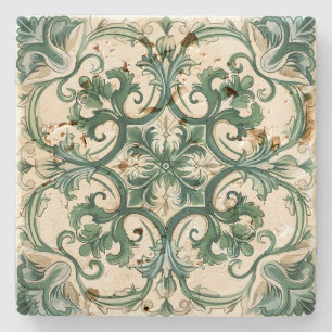 Posavasos De Piedra Crea Tu Propio Floral Verde Festivo Vintage de Yul