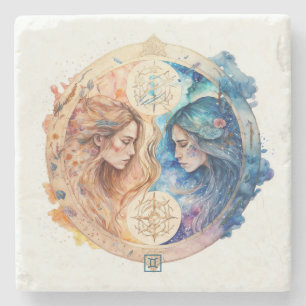 Posavasos De Piedra Crea tu propio Géminis acuarela