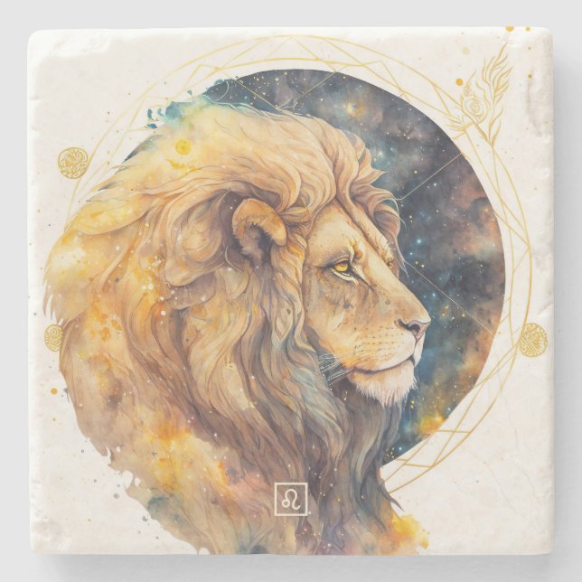Posavasos De Piedra Crea tu propio león acuarela (Anverso)