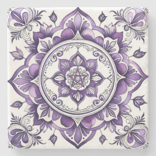 Posavasos De Piedra Crea tu propio mandala de flor púrpura ciruela