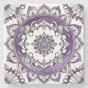 Posavasos De Piedra Crea tu propio mandala de flores púrpura amatista