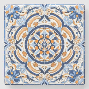 Posavasos De Piedra Crea tu propio mandala de naranja azul pintado fal