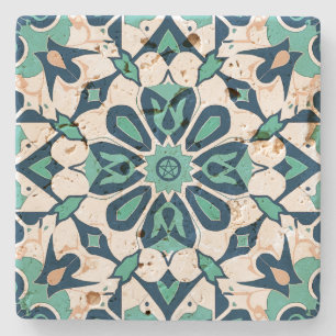 Posavasos De Piedra Crea tu propio mandala de oro verde mediterráneo