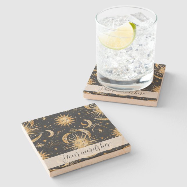 Posavasos De Piedra Crea tu propio Ornate Celestial Azul y Oro (Lateral)