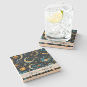 Posavasos De Piedra Crea tu propio sol luna y estrellas azul y dorado