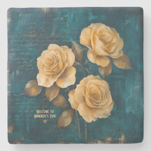 Posavasos De Piedra Crea tu propio spray de rosas amarillo dorado turq