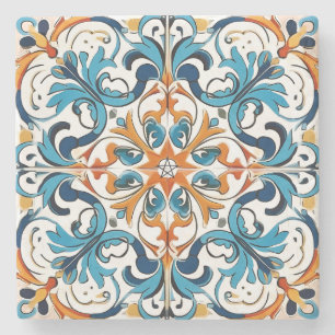 Posavasos De Piedra Crea Tu Propio Turquesa Ornamental Naranja Azul