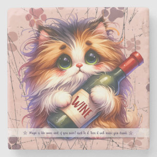 Posavasos De Piedra Crea tu propio vino divertido de gatito calico esp