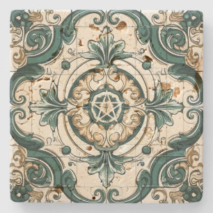 Posavasos De Piedra Crea Tu Propio Vintage Floral Festivo Verde Dorado