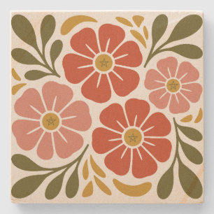Posavasos De Piedra Crea tus propias flores de la paz retro divertidas