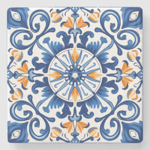 Posavasos De Piedra Crea tus propias flores de naranja azul pintadas f