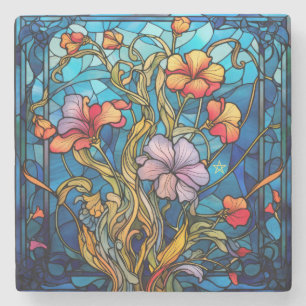 Posavasos De Piedra Crea tus propias flores de vidrio teñido floral
