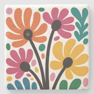 Posavasos De Piedra Crea Tus Propias Flores Retro Caprichosas y Colori