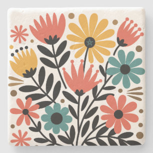 Posavasos De Piedra Crea tus Propias Flores Retro Caprichosas y Colori