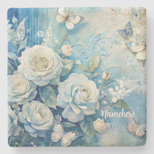 Posavasos De Piedra Crea tus propias mariposas shabby chic rosa blanca