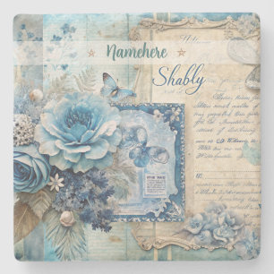 Posavasos De Piedra Crea Tus Propias Rosas Azules Florales de Estilo S